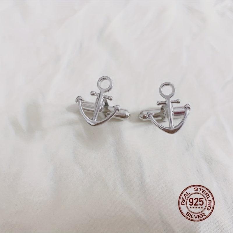 925 Sterling Silver Anchor Cufflinks Men's Suit Accessories
