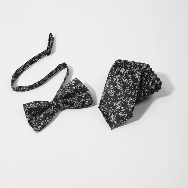 2pcs Men's Floral Necktie Bow Tie Set for Wedding