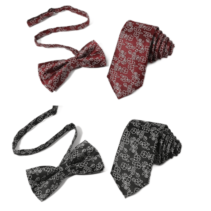 2pcs Men's Floral Necktie Bow Tie Set for Wedding