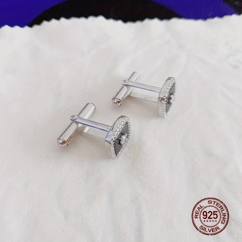 925 Silver Button Cufflinks Zirconia Shirt Cufflinks Versatile Accessories