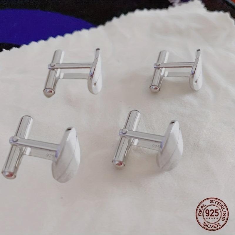 S925 Men's Cufflinks Oval Curved Style Sleeve Buttons