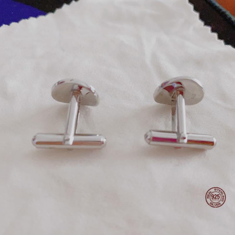 S925 Men's Cufflinks Oval Curved Style Sleeve Buttons