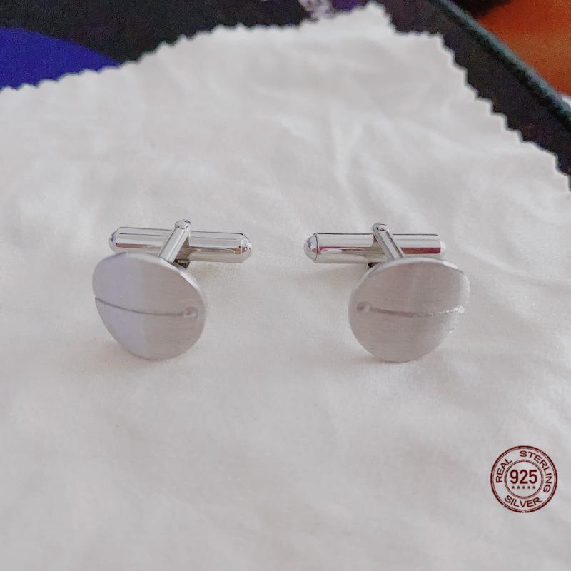 S925 Men's Cufflinks Oval Curved Style Sleeve Buttons
