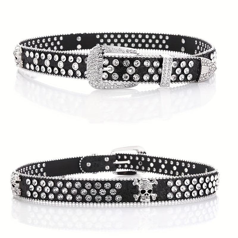 Men's Skull Rhinestone Bright PU Leather Hip Hop Belt YK2 Belt