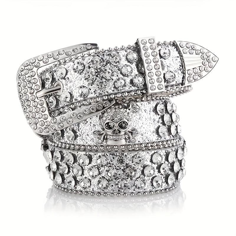 Men's Skull Rhinestone Bright PU Leather Hip Hop Belt YK2 Belt