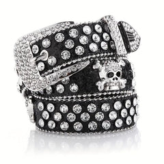 Men's Skull Rhinestone Bright PU Leather Hip Hop Belt YK2 Belt