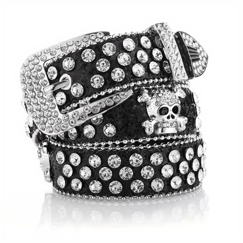 Men's Skull Rhinestone Bright PU Leather Hip Hop Belt YK2 Belt