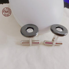 Men's 925 Silver Round Zircon Cufflinks Business Wedding Gift