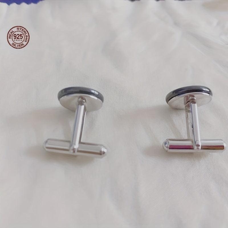Men's 925 Silver Round Zircon Cufflinks Business Wedding Gift