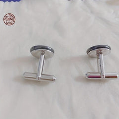 Men's 925 Silver Round Zircon Cufflinks Business Wedding Gift