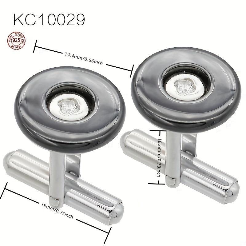 Men's 925 Silver Round Zircon Cufflinks Business Wedding Gift
