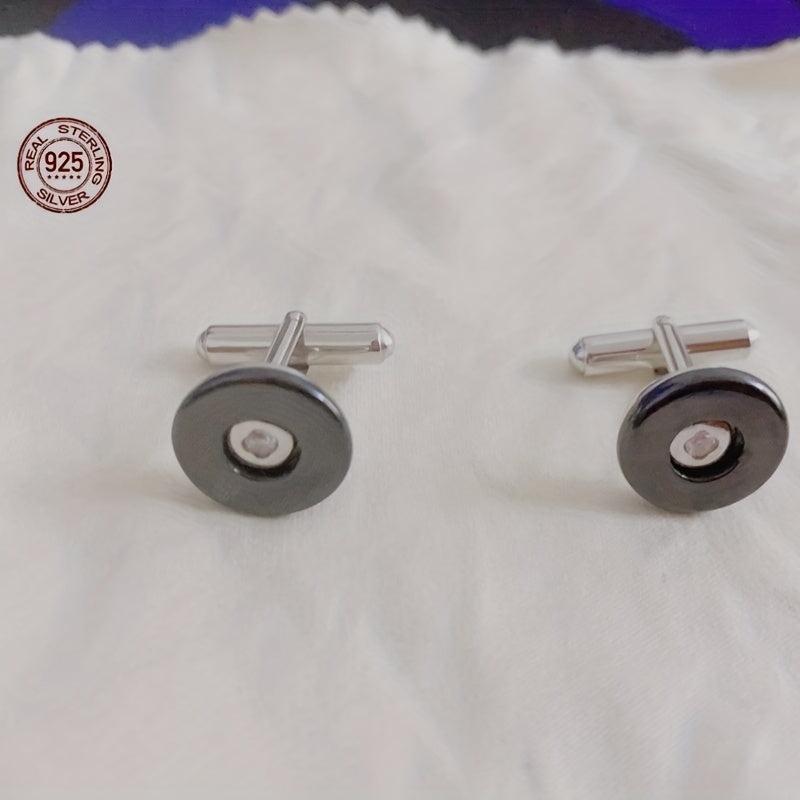 Men's 925 Silver Round Zircon Cufflinks Business Wedding Gift