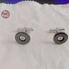 Men's 925 Silver Round Zircon Cufflinks Business Wedding Gift