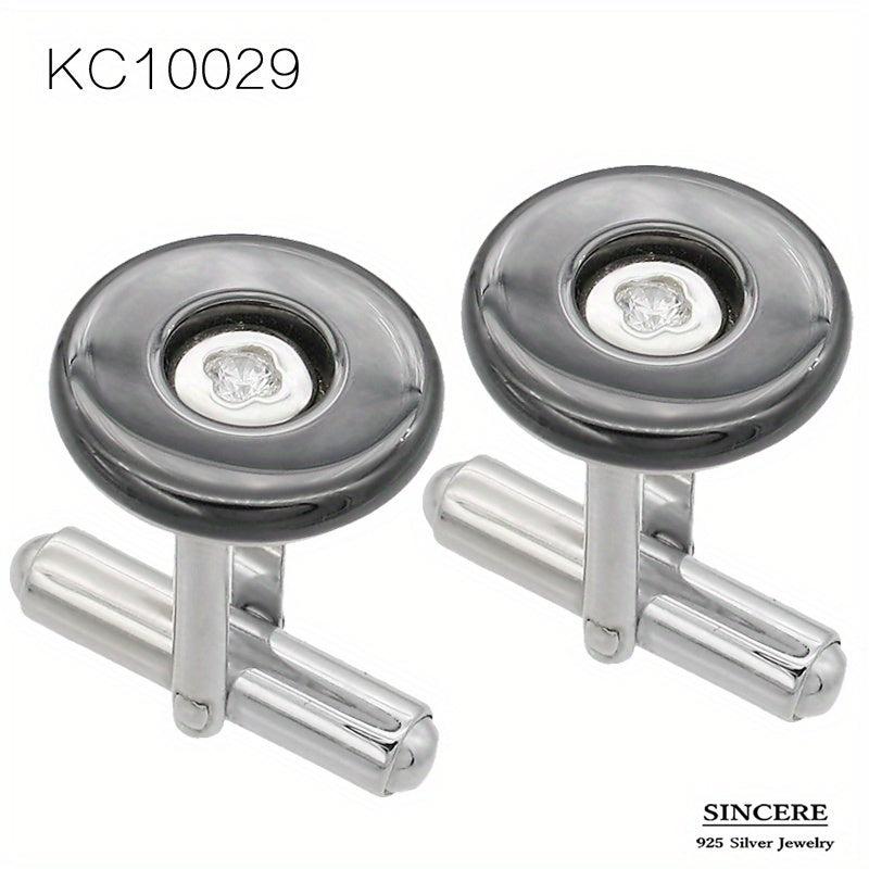 Men's 925 Silver Round Zircon Cufflinks Business Wedding Gift