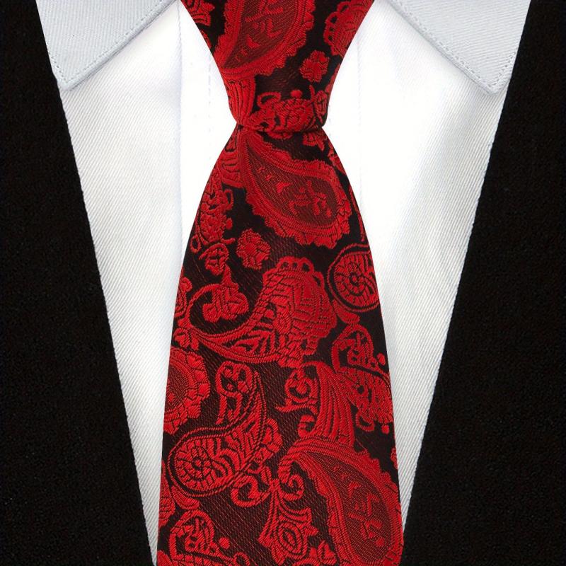 Men's Red Paisley Jacquard Woven Necktie For Wedding Business Party