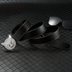 Men's Rhinestones Cat Buckle Belt Hip Hop Style