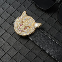Men's Rhinestones Cat Buckle Belt Hip Hop Style