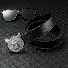 Men's Rhinestones Cat Buckle Belt Hip Hop Style