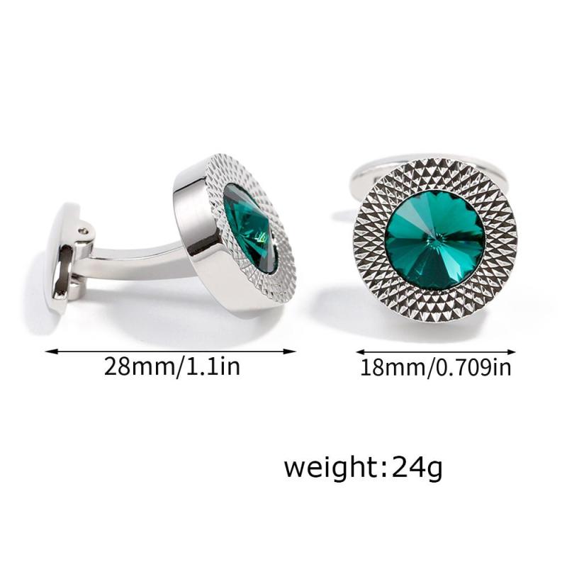 Men's Green Crystal Round Cufflinks