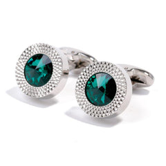 Men's Green Crystal Round Cufflinks