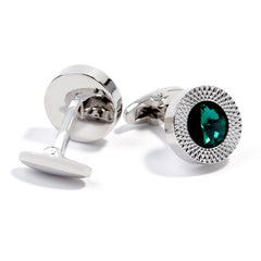 Men's Green Crystal Round Cufflinks