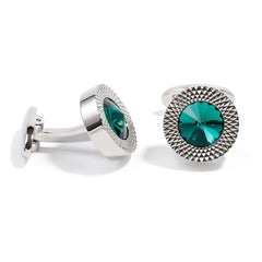 Men's Green Crystal Round Cufflinks