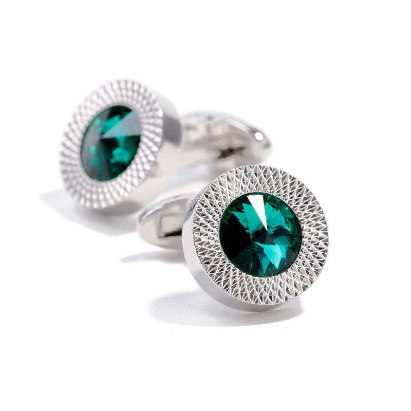 Men's Green Crystal Round Cufflinks
