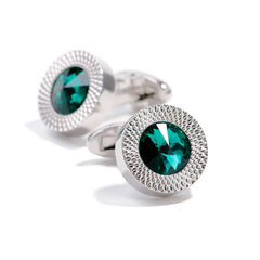 Men's Green Crystal Round Cufflinks