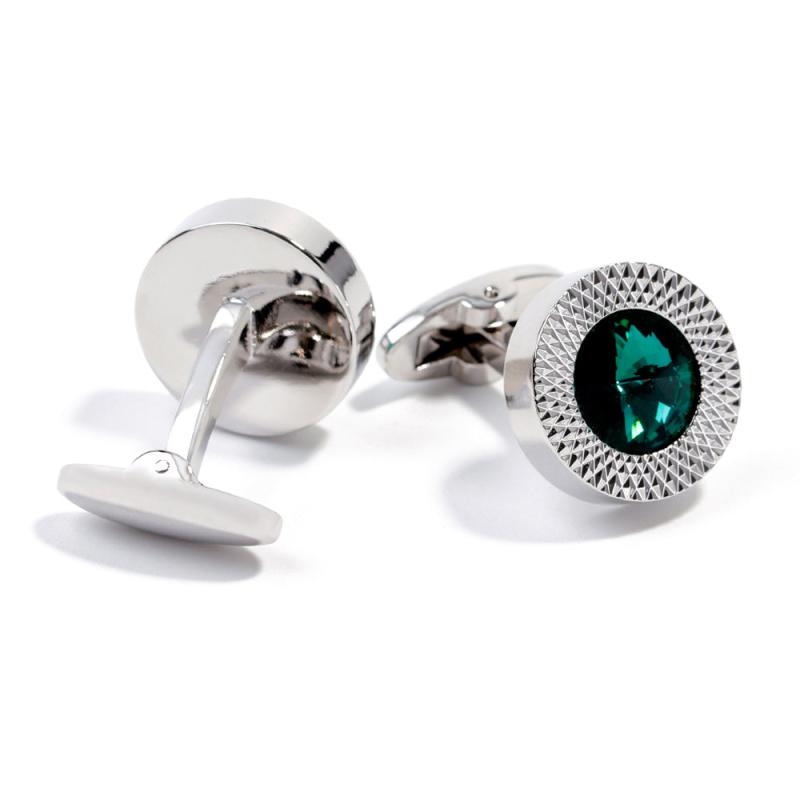 Men's Green Crystal Round Cufflinks