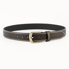 Men's Pin Buckle Floral Pattern Belt Rivet PU Leather Belt