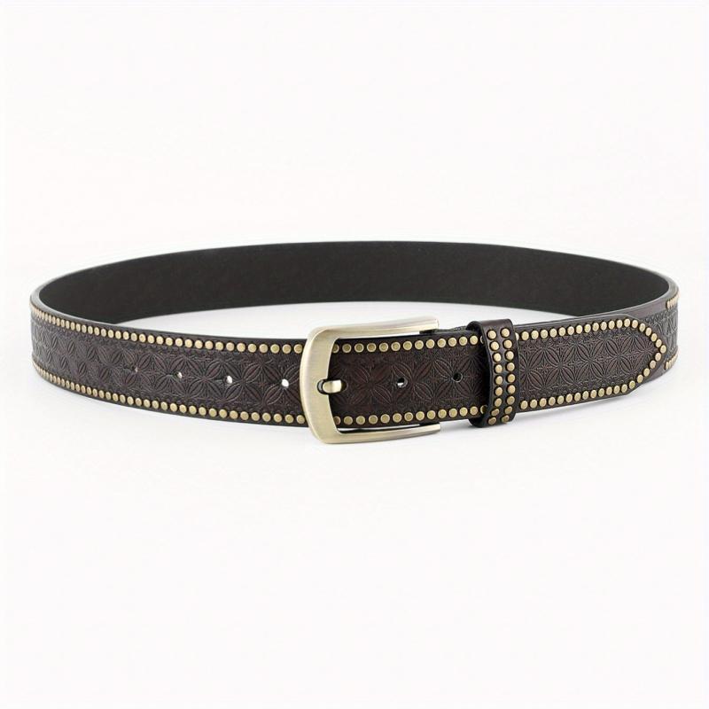 Men's Pin Buckle Floral Pattern Belt Rivet PU Leather Belt