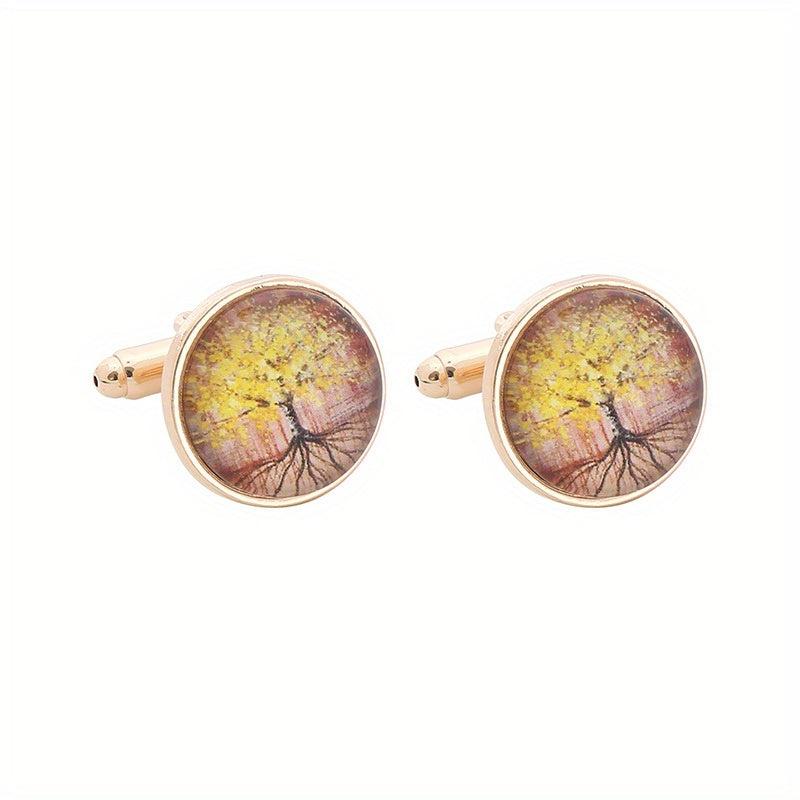 Men's French Cufflinks Tree Of Life World Map Sea Wave Striped Cufflinks