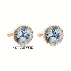 Men's French Cufflinks Tree Of Life World Map Sea Wave Striped Cufflinks