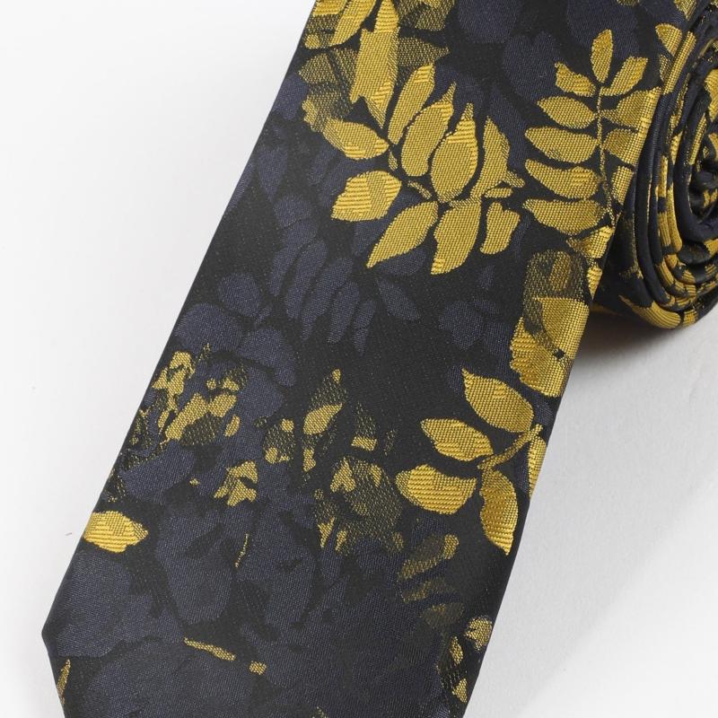 1PC Men's Business Bottom Golden Leaves Retro Tie