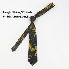 1PC Men's Business Bottom Golden Leaves Retro Tie