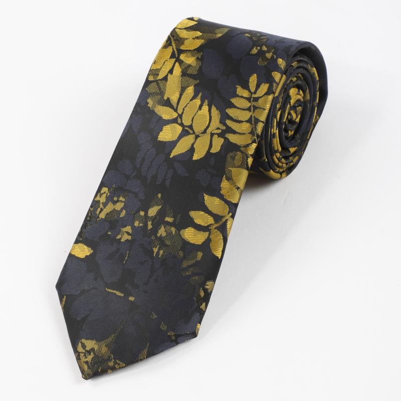 1PC Men's Business Bottom Golden Leaves Retro Tie