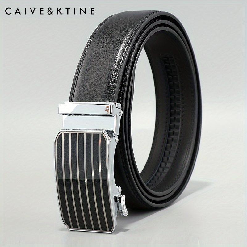 Caivektine Men's Cowhide Striped Business Belt Casual Belt