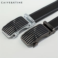 Caivektine Men's Cowhide Striped Business Belt Casual Belt