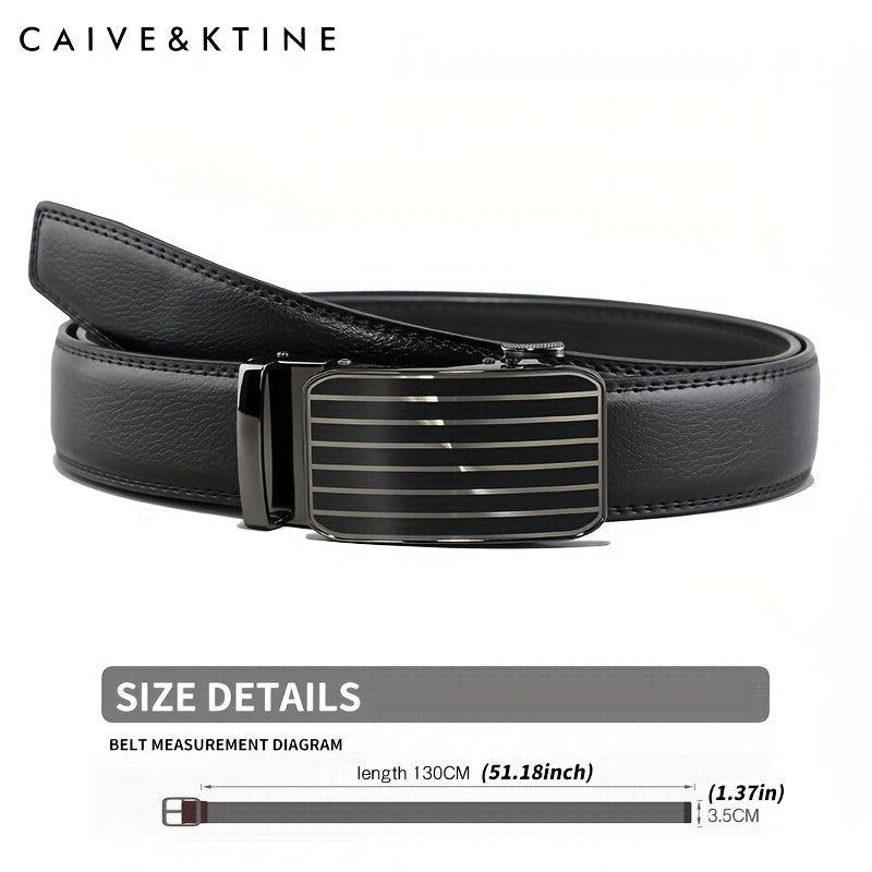 Caivektine Men's Cowhide Striped Business Belt Casual Belt