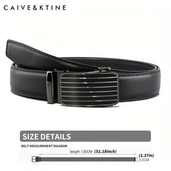 Caivektine Men's Cowhide Striped Business Belt Casual Belt