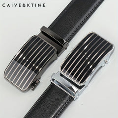 Caivektine Men's Cowhide Striped Business Belt Casual Belt