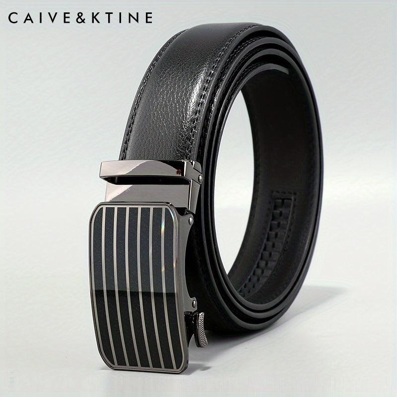Caivektine Men's Cowhide Striped Business Belt Casual Belt