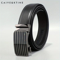 Caivektine Men's Cowhide Striped Business Belt Casual Belt