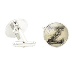A V R L Glass Gem Cufflinks For Men Rhodium Plated Alloy Base Cuff Link