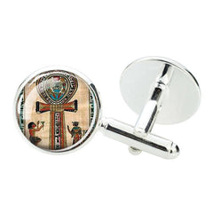 Ancient Egyptian Cross Cufflinks Men's Zinc Alloy Glass Cufflinks