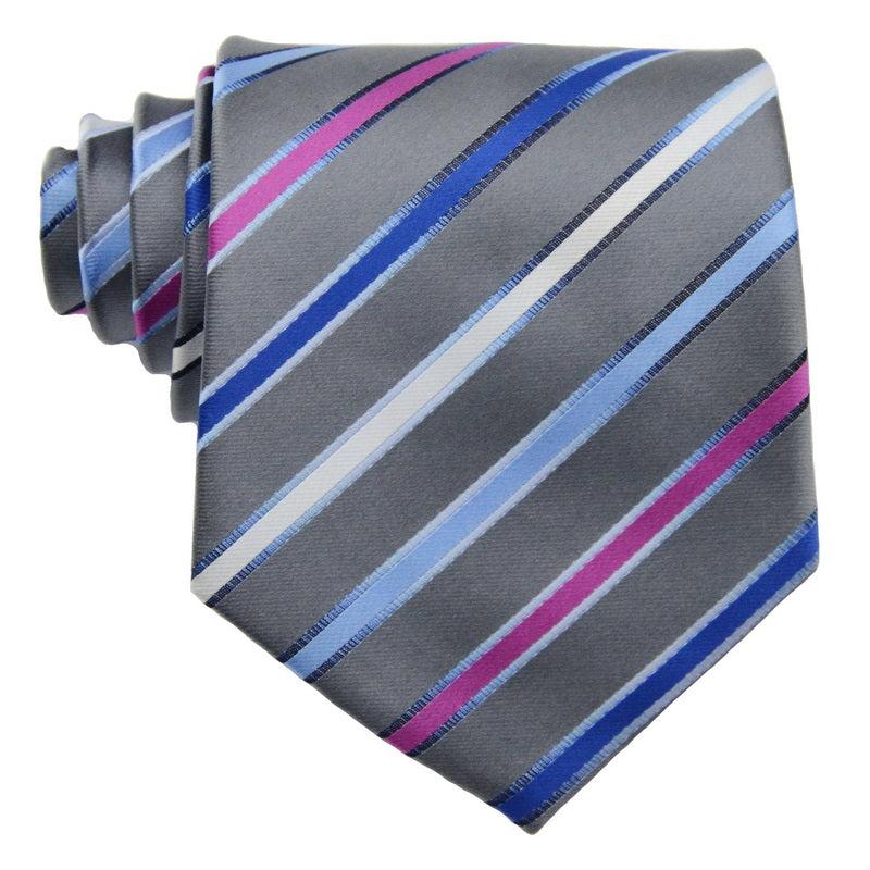 Men's Classic Striped Red Purple Gray Tie