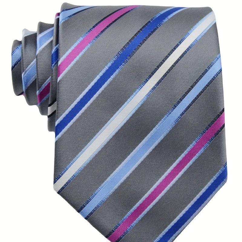 Men's Classic Striped Red Purple Gray Tie