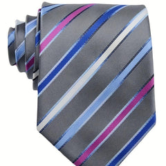Men's Classic Striped Red Purple Gray Tie