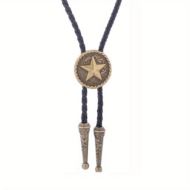 Men's Retro Pentagram Metal Pendant Tie Western Cowboy Shirt Sweater Accessories