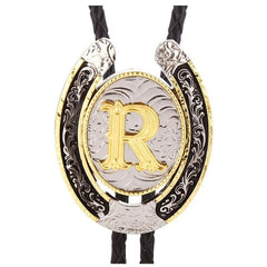 Western Cowboy Zinc Alloy BOLO Tie Round Natural Letter R Tie